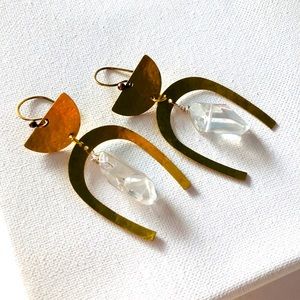 COPY - Handcrafted hammered brass and Quartz Earrings
